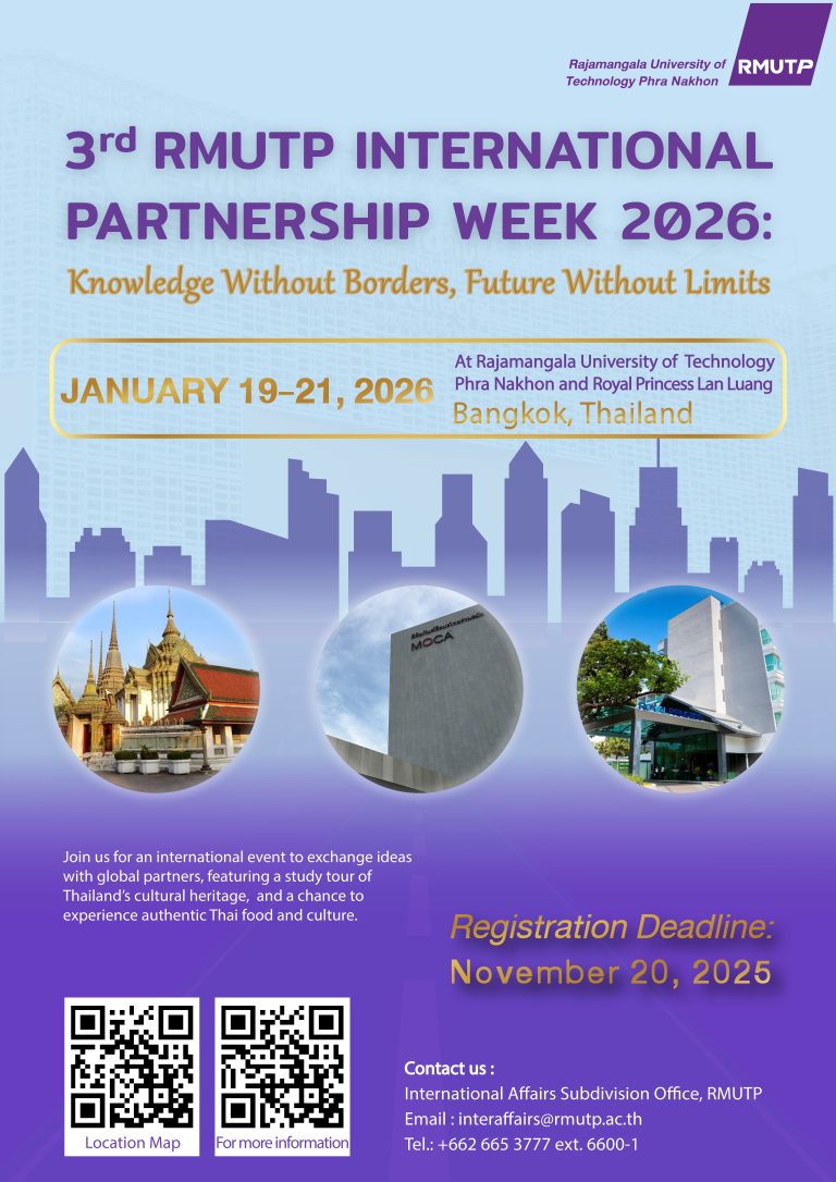 RMUTP to Host “RMUTP International Partnership Week 2026” to Strengthen Global Academic Ties